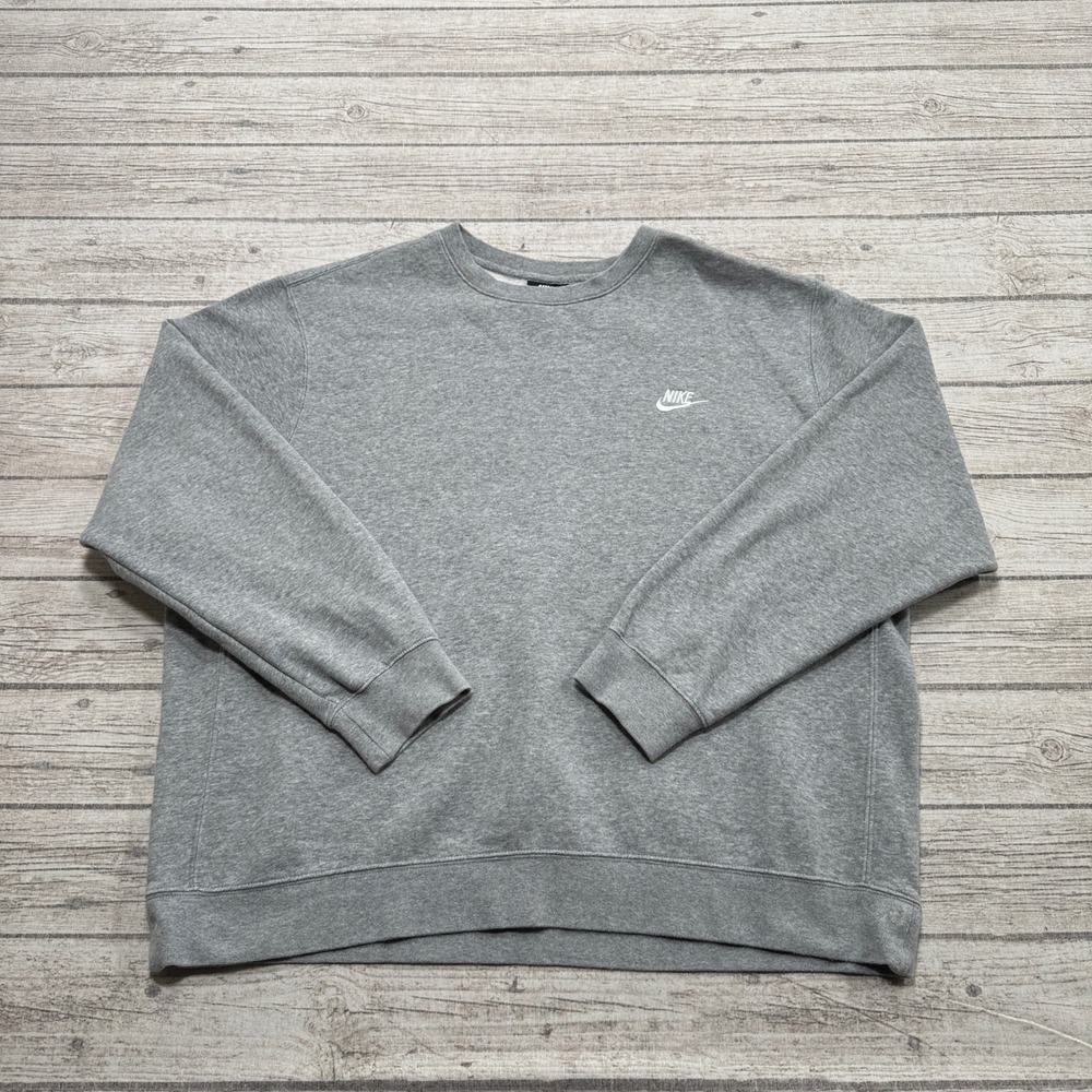 Nike Sweatshirt Men's XL Gray Oversized Fit Crewneck Club Fleece Swoosh Pullover